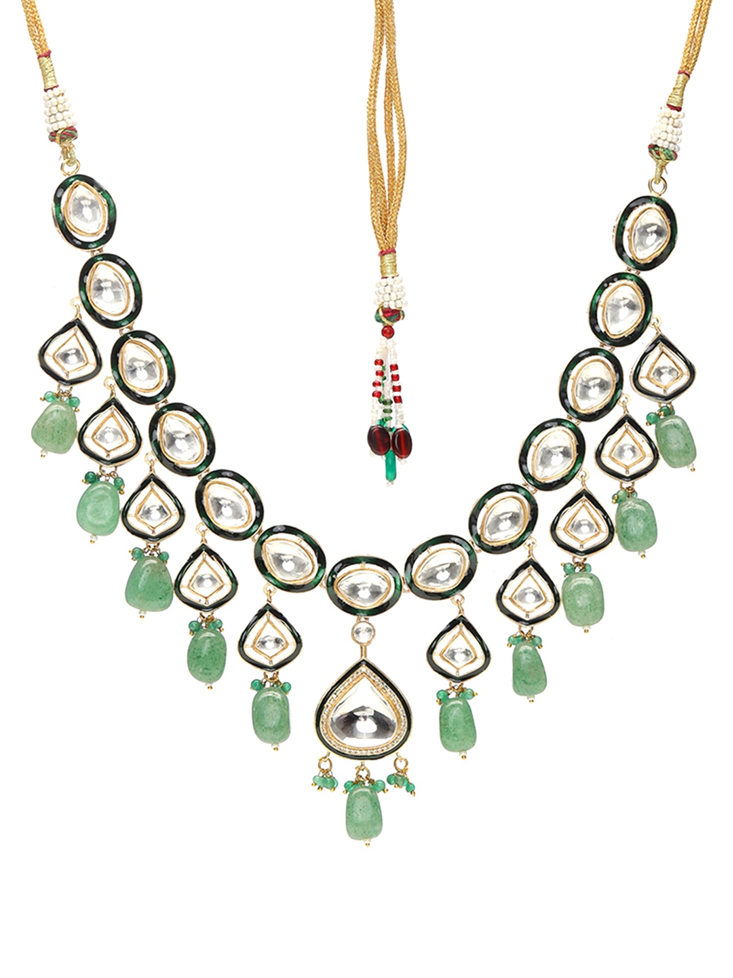 Kundan and Stone Meenakari Necklace - Ruby Raang