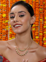 Thumbnail for Double Layered Kundan Neckpiece - Ruby Raang