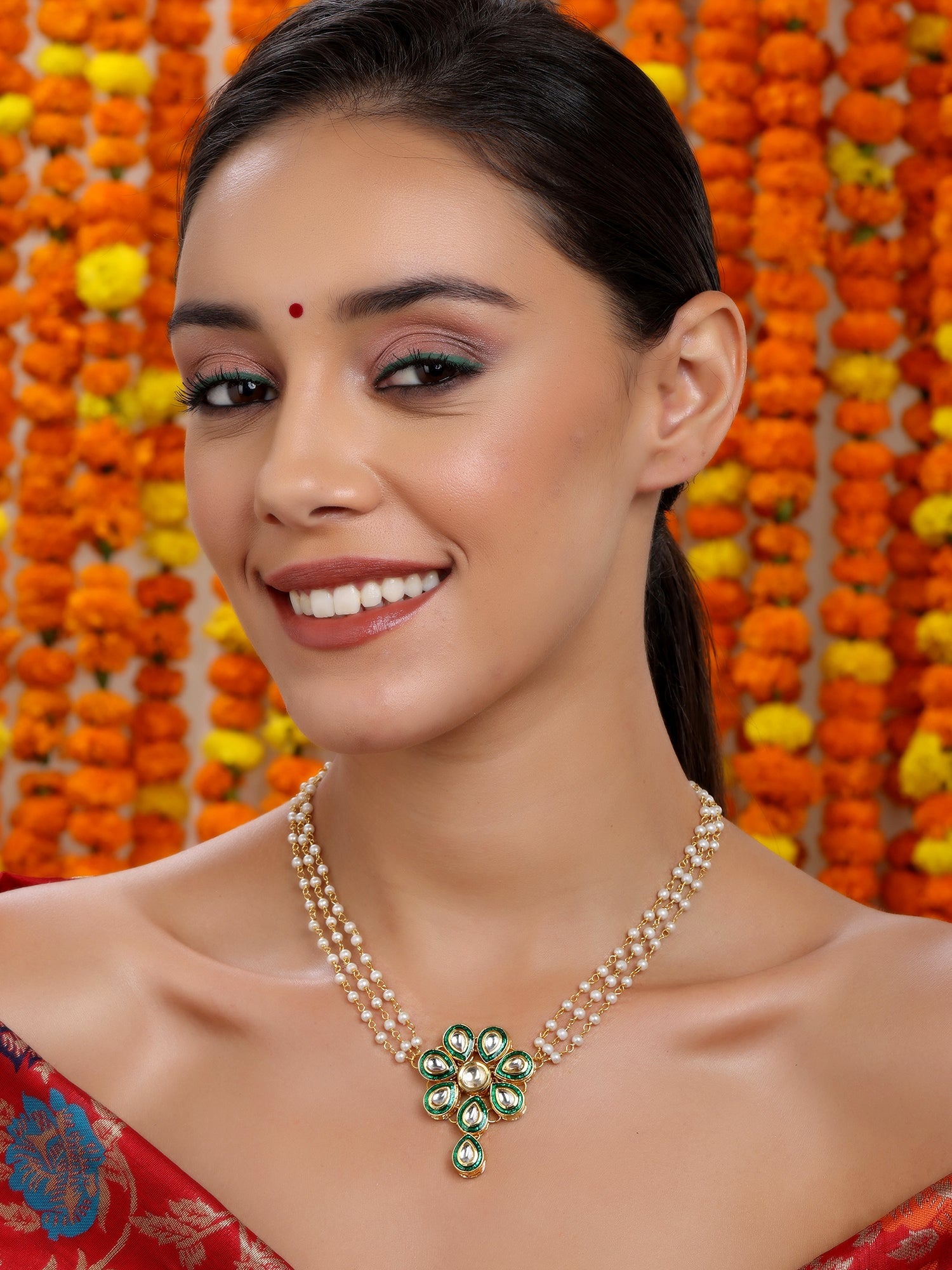 Meenakari Kundan Choker in Pearl Strings - Ruby Raang - Distacart