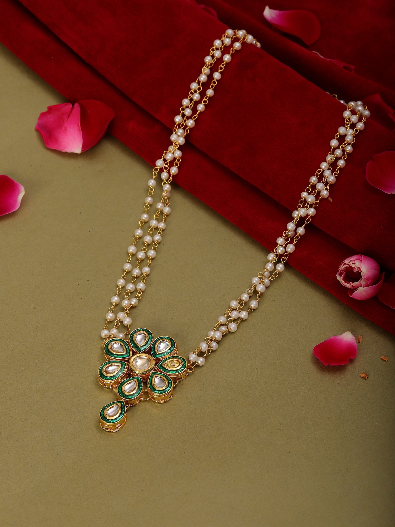 Meenakari Kundan Choker in Pearl Strings - Ruby Raang - Distacart