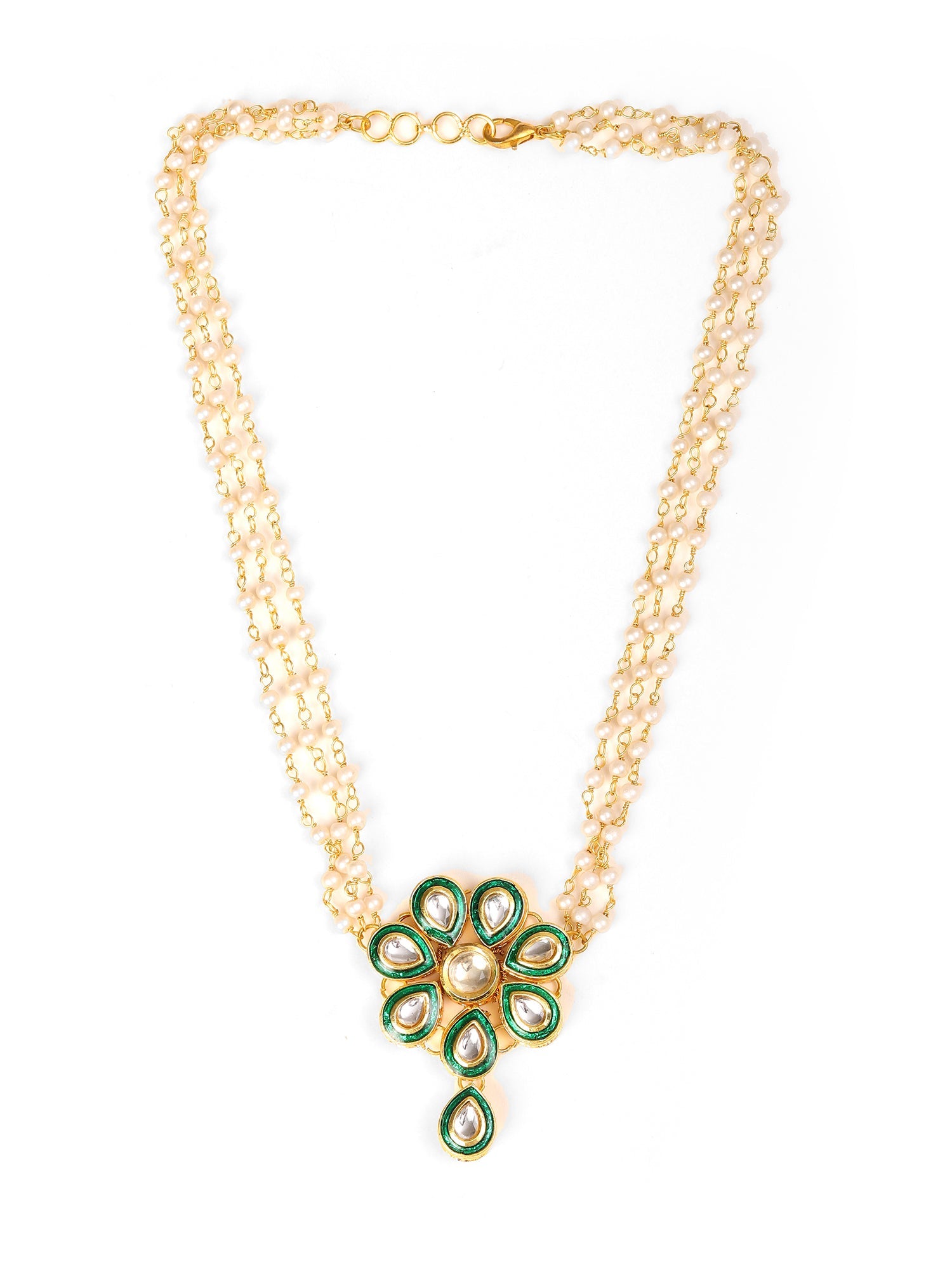 Meenakari Kundan Choker in Pearl Strings - Ruby Raang