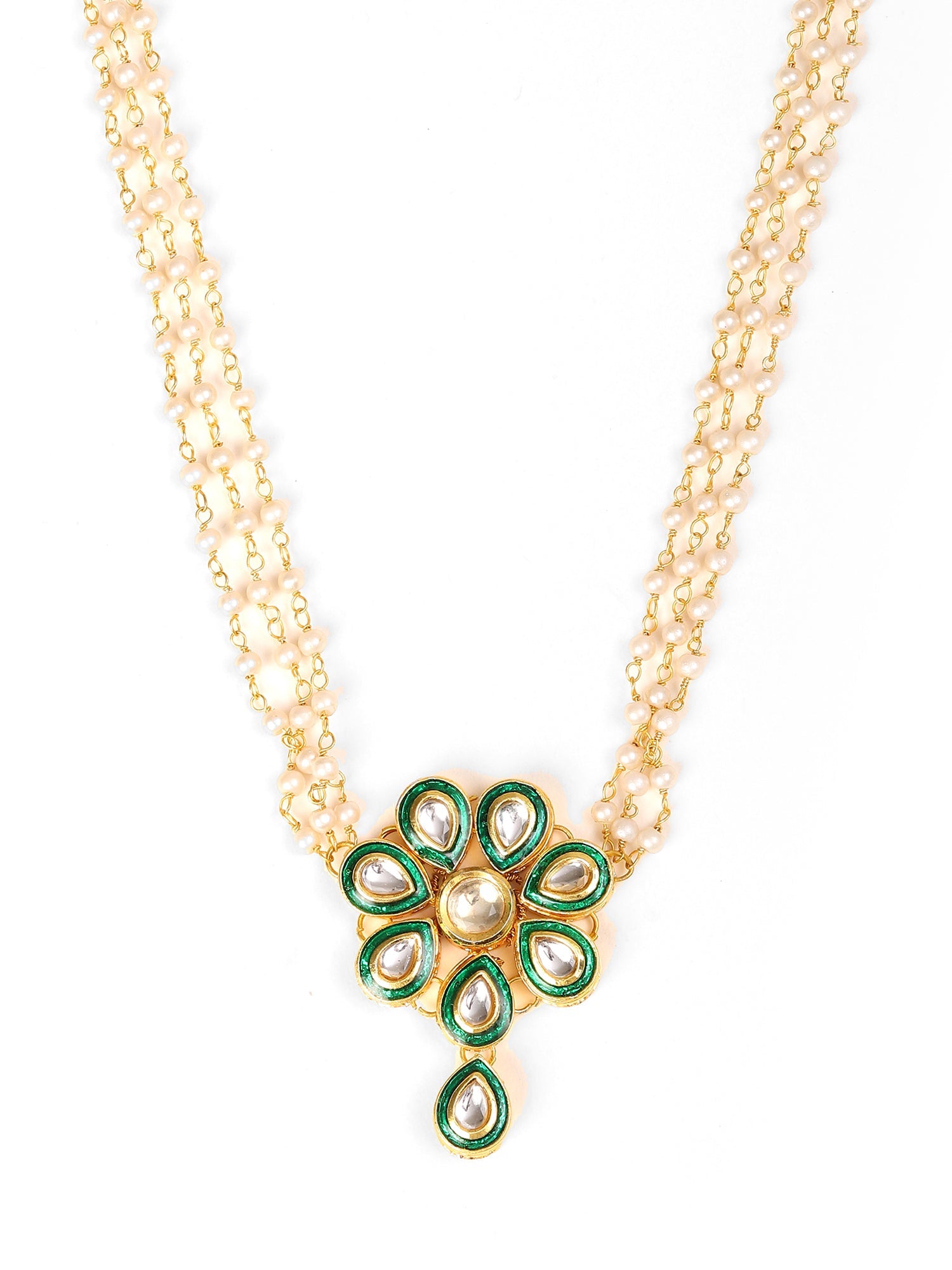 Meenakari Kundan Choker in Pearl Strings - Ruby Raang