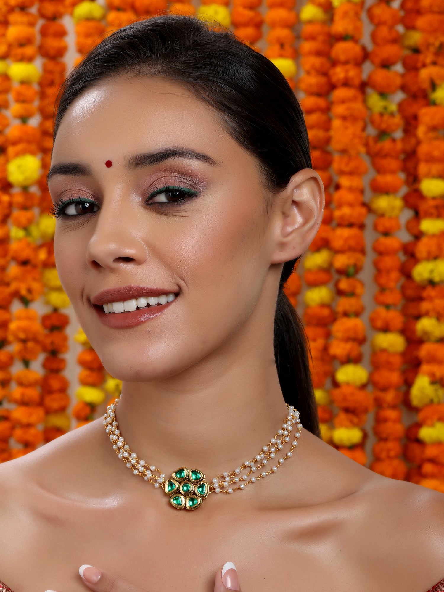Meenakari Kundan Choker in Pearl Strings - Ruby Raang - Distacart