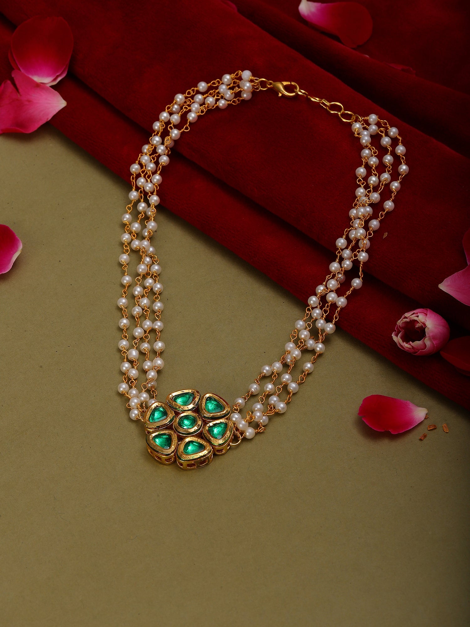 Meenakari Kundan Choker in Pearl Strings - Ruby Raang - Distacart