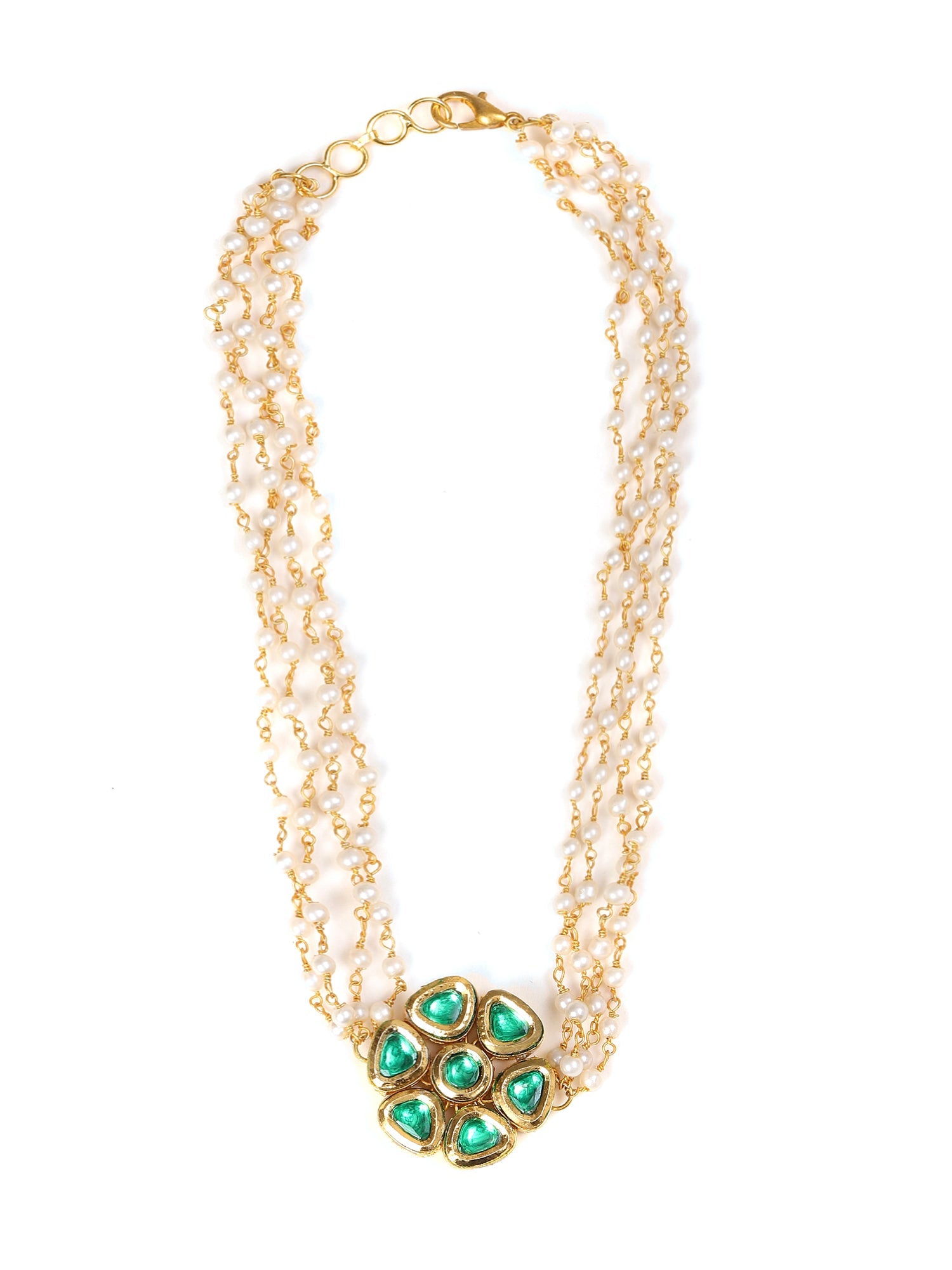 Meenakari Kundan Choker in Pearl Strings - Ruby Raang