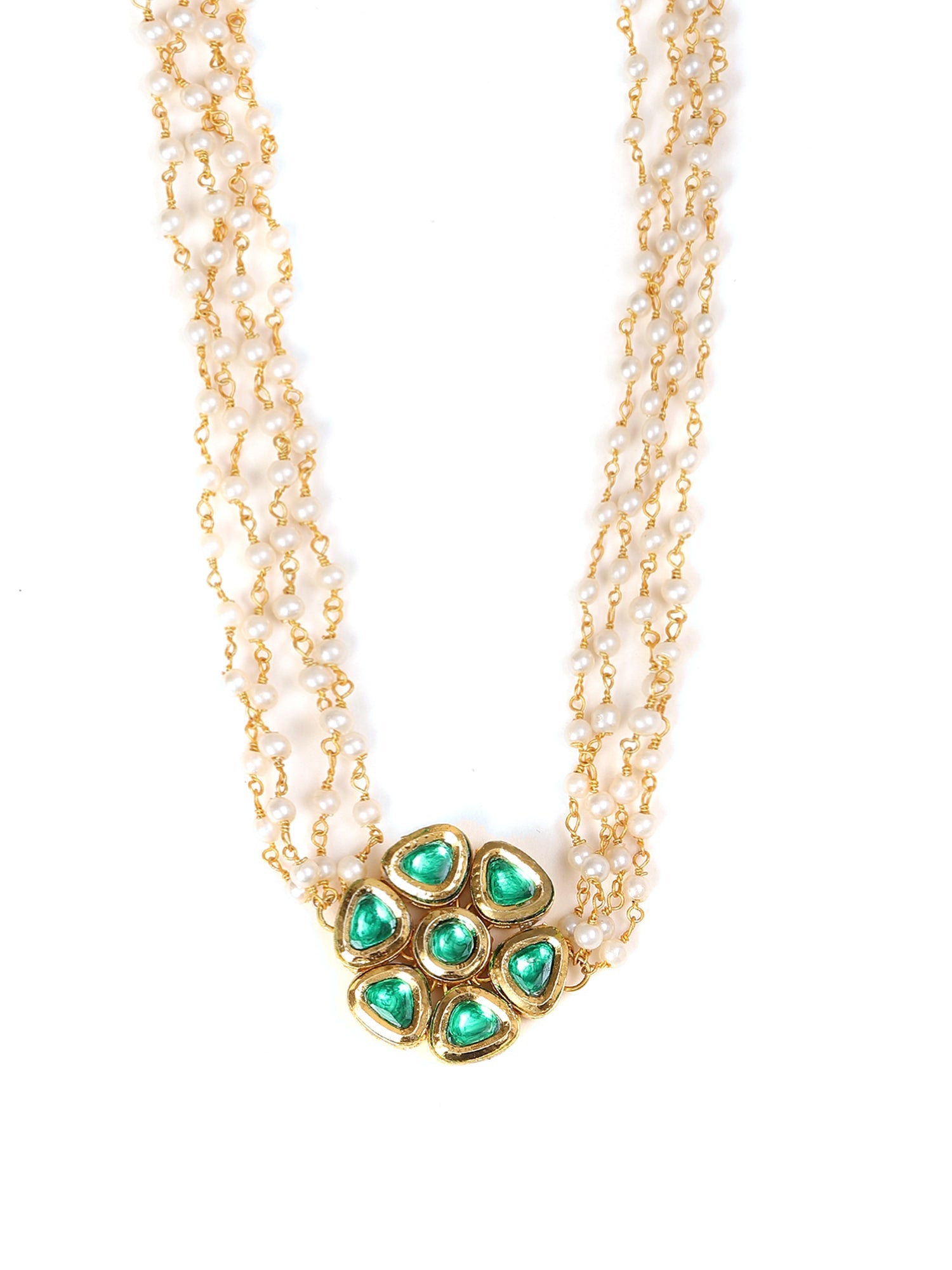 Meenakari Kundan Choker in Pearl Strings - Ruby Raang