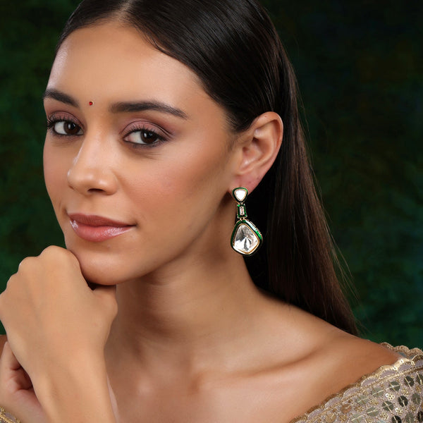 Kundan and Meenakari Earrings - Ruby Raang - Distacart