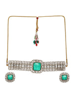 Thumbnail for Emerald Stone with Diamonds and Mossainite Choker and Studs - Ruby Raang