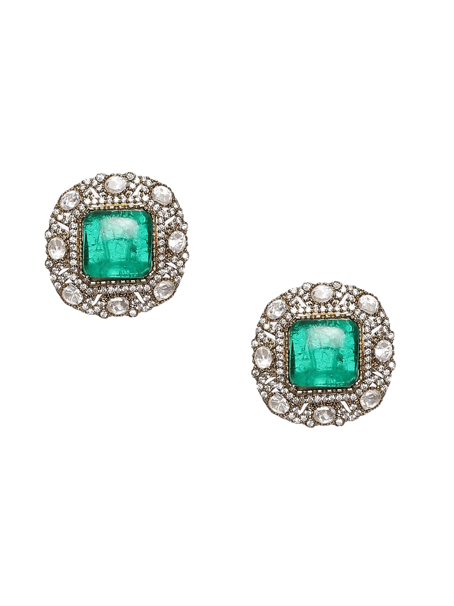 Emerald Stone with Diamonds and Mossainite Choker and Studs - Ruby Raang