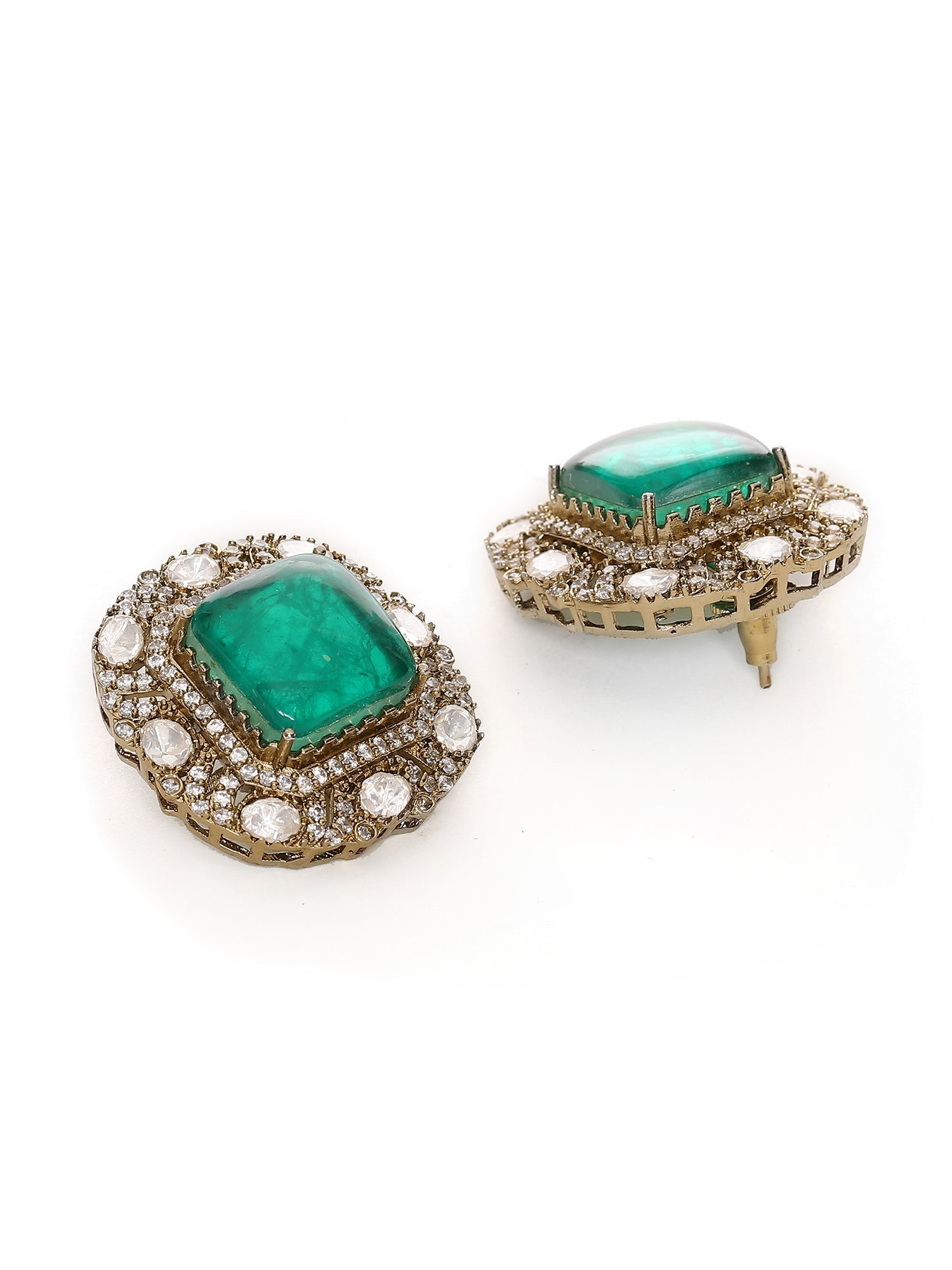 Emerald Stone with Diamonds and Mossainite Choker and Studs - Ruby Raang