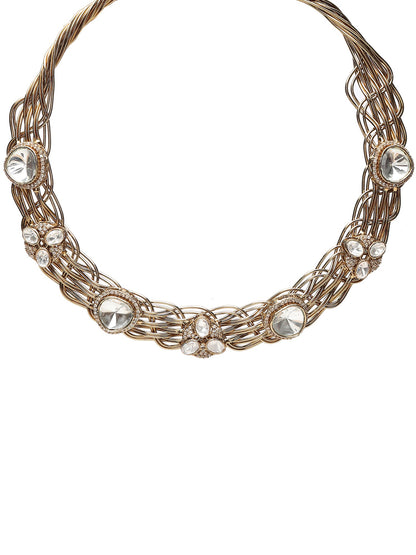 Golden Kundan & Mossainite Hasli Choker with Studs - Ruby Raang - Distacart