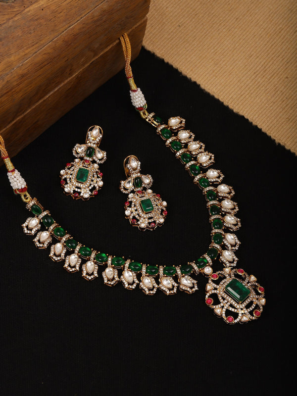 Multi Color Kundan and Stone Choker with Earrings - Ruby Raang