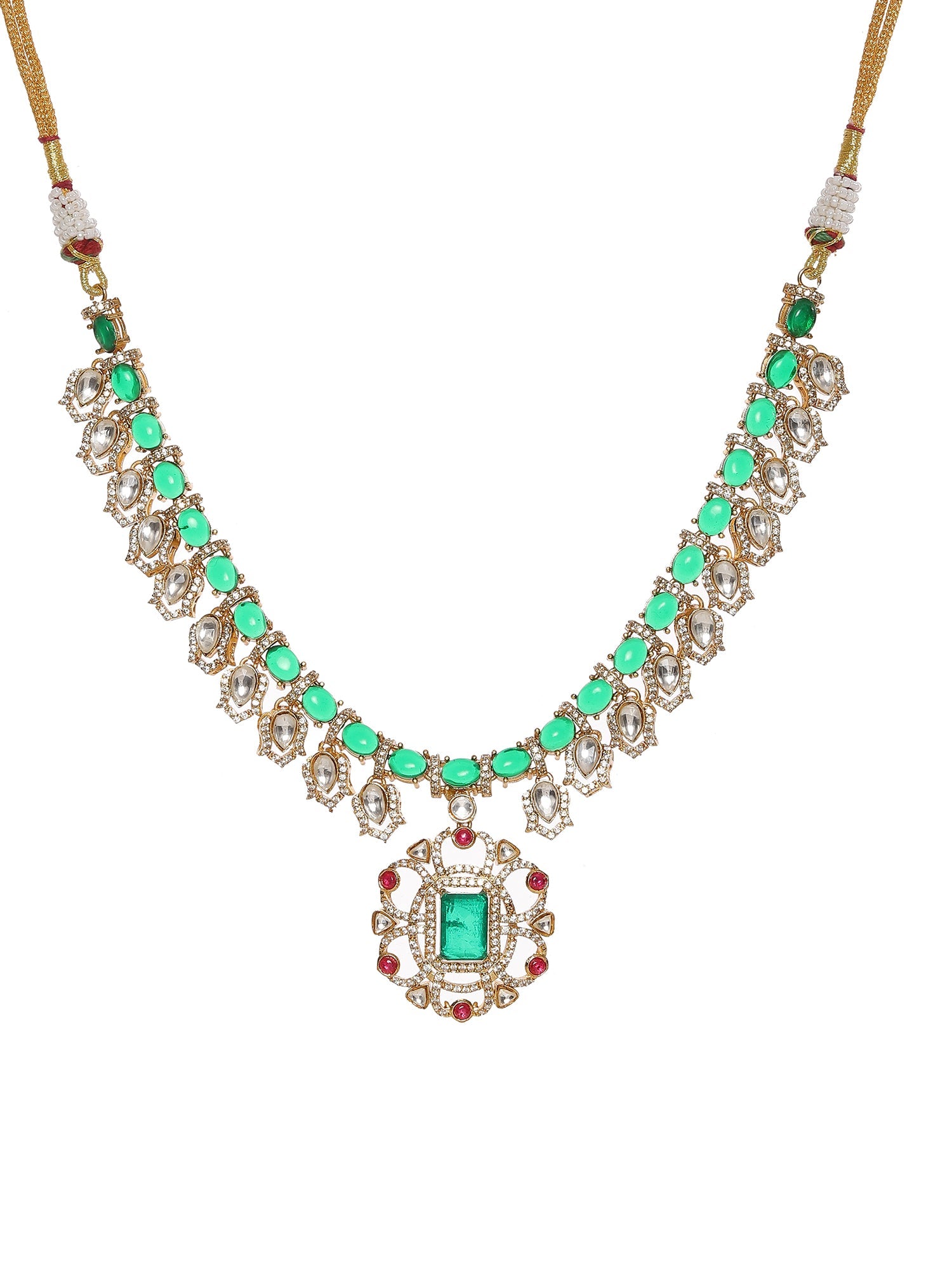 Multi Color Kundan and Stone Choker with Earrings - Ruby Raang