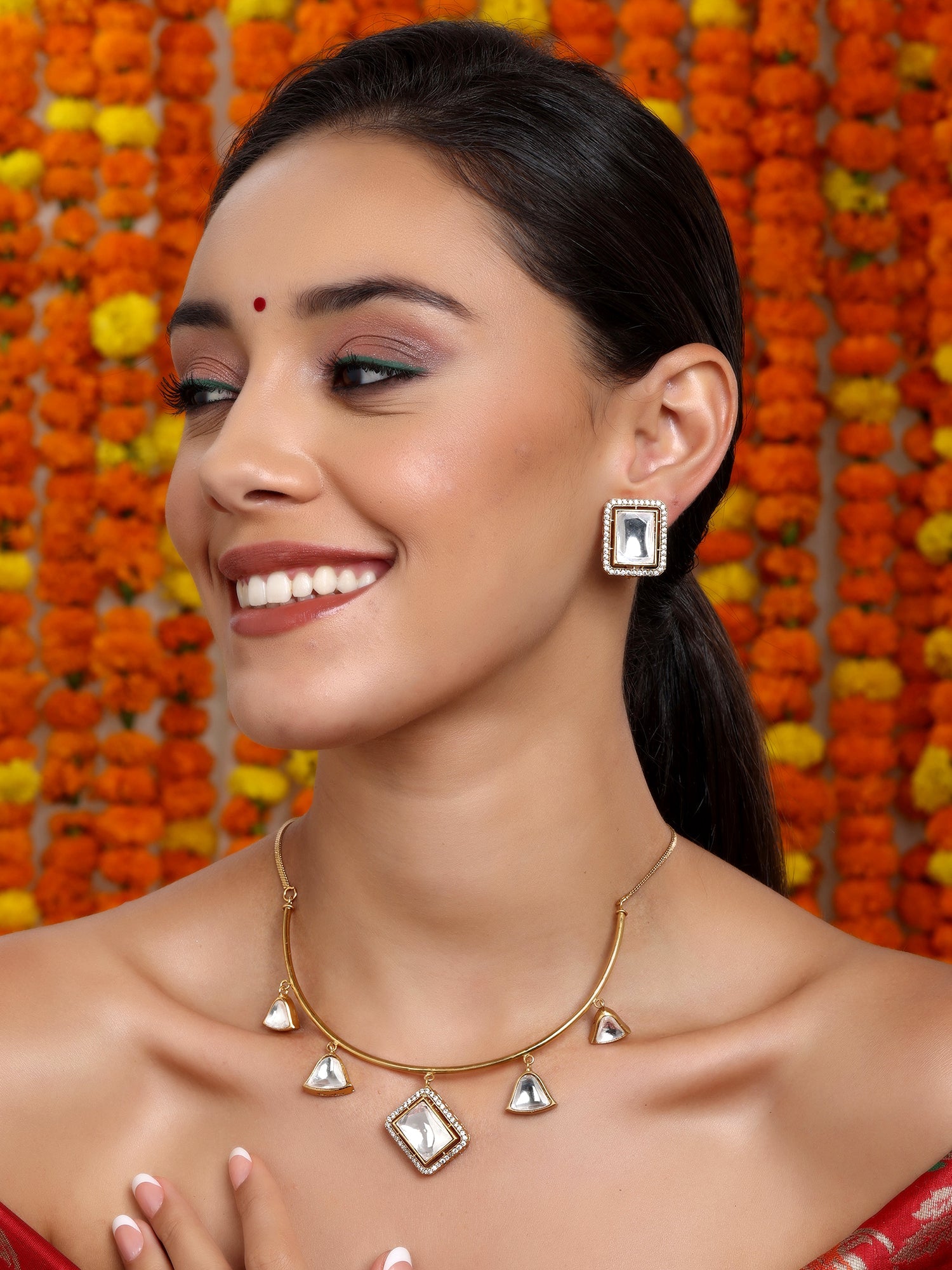 Hasli Neckpiece with Studs - Ruby Raang - Distacart