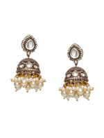 Thumbnail for Kundan and Mossainite Choker in Pearls with matching Jhumki Earrings - Ruby Raang
