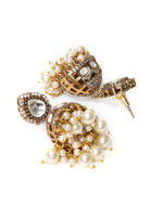 Thumbnail for Kundan and Mossainite Choker in Pearls with matching Jhumki Earrings - Ruby Raang