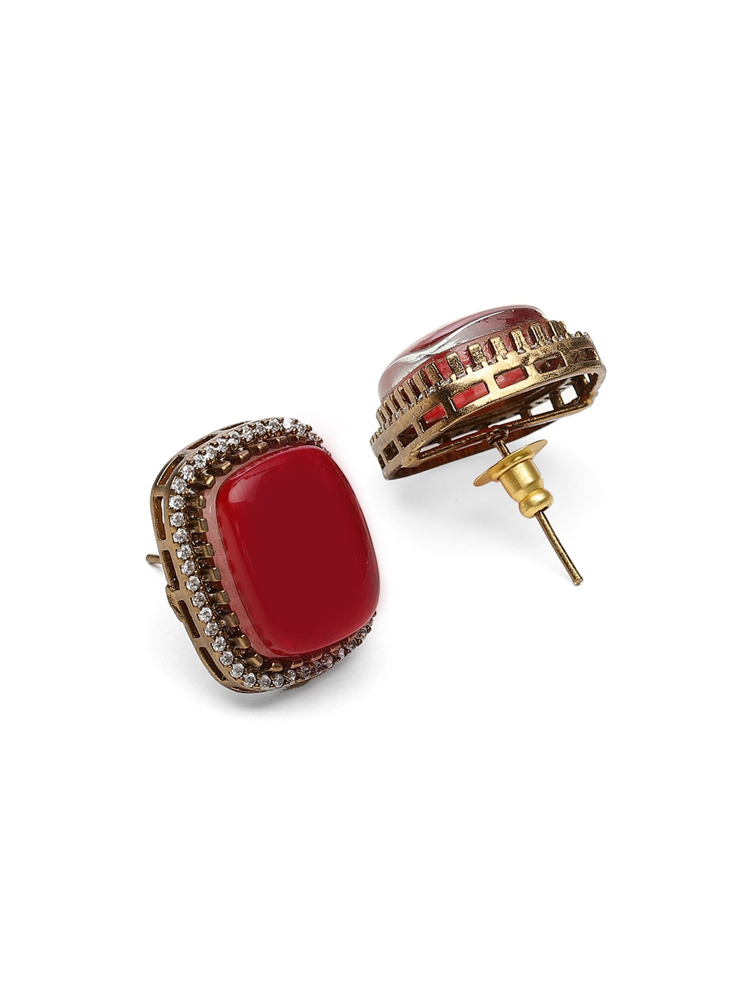 Maroon Stone and Mossainite Kundan in Pearls with Matching Studs - Ruby Raang