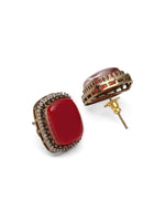 Thumbnail for Maroon Stone and Mossainite Kundan in Pearls with Matching Studs - Ruby Raang
