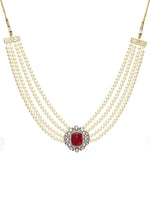 Thumbnail for Maroon Stone and Mossainite Kundan in Pearls with Matching Studs - Ruby Raang