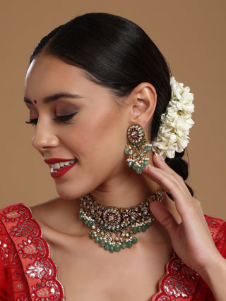 Precious Handcrafted Stone Neckpiece with Emeralds - Ruby Raang - Distacart