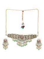 Thumbnail for Precious Handcrafted Stone Neckpiece with Emeralds - Ruby Raang