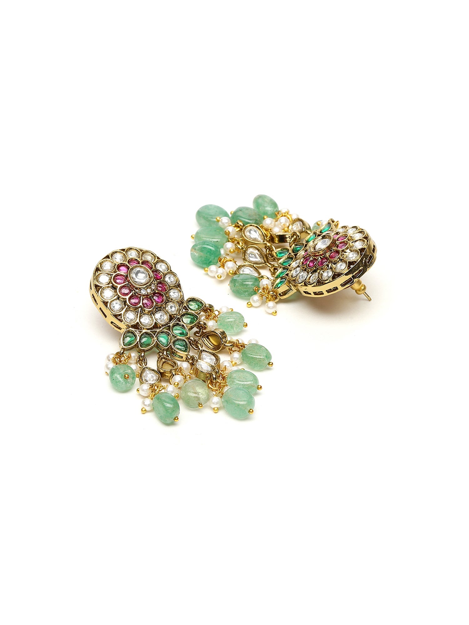 Precious Handcrafted Stone Neckpiece with Emeralds - Ruby Raang
