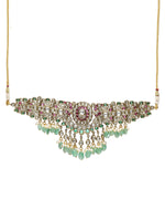 Thumbnail for Precious Handcrafted Stone Neckpiece with Emeralds - Ruby Raang