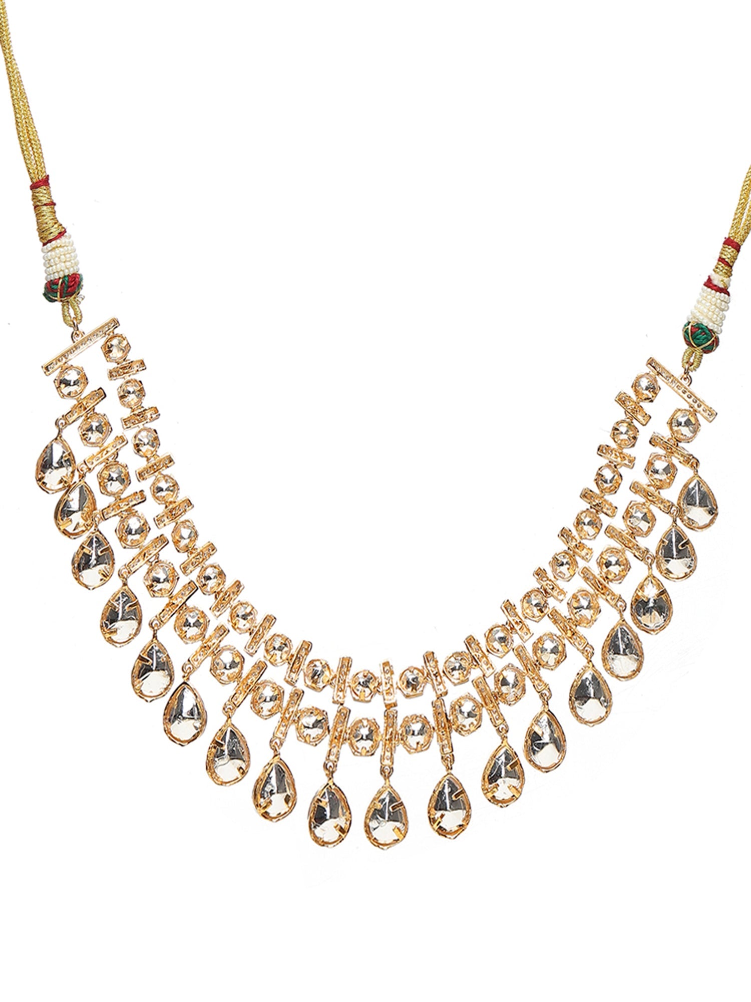 Kundan & Mossainite Necklace with Earrings - Ruby Raang