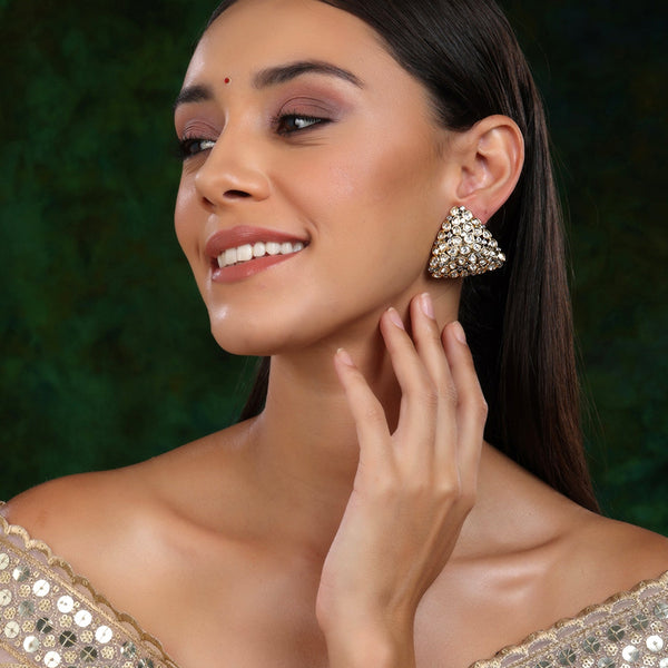 Triangle Dual Tone Kundan Earrings - Ruby Raang - Distacart