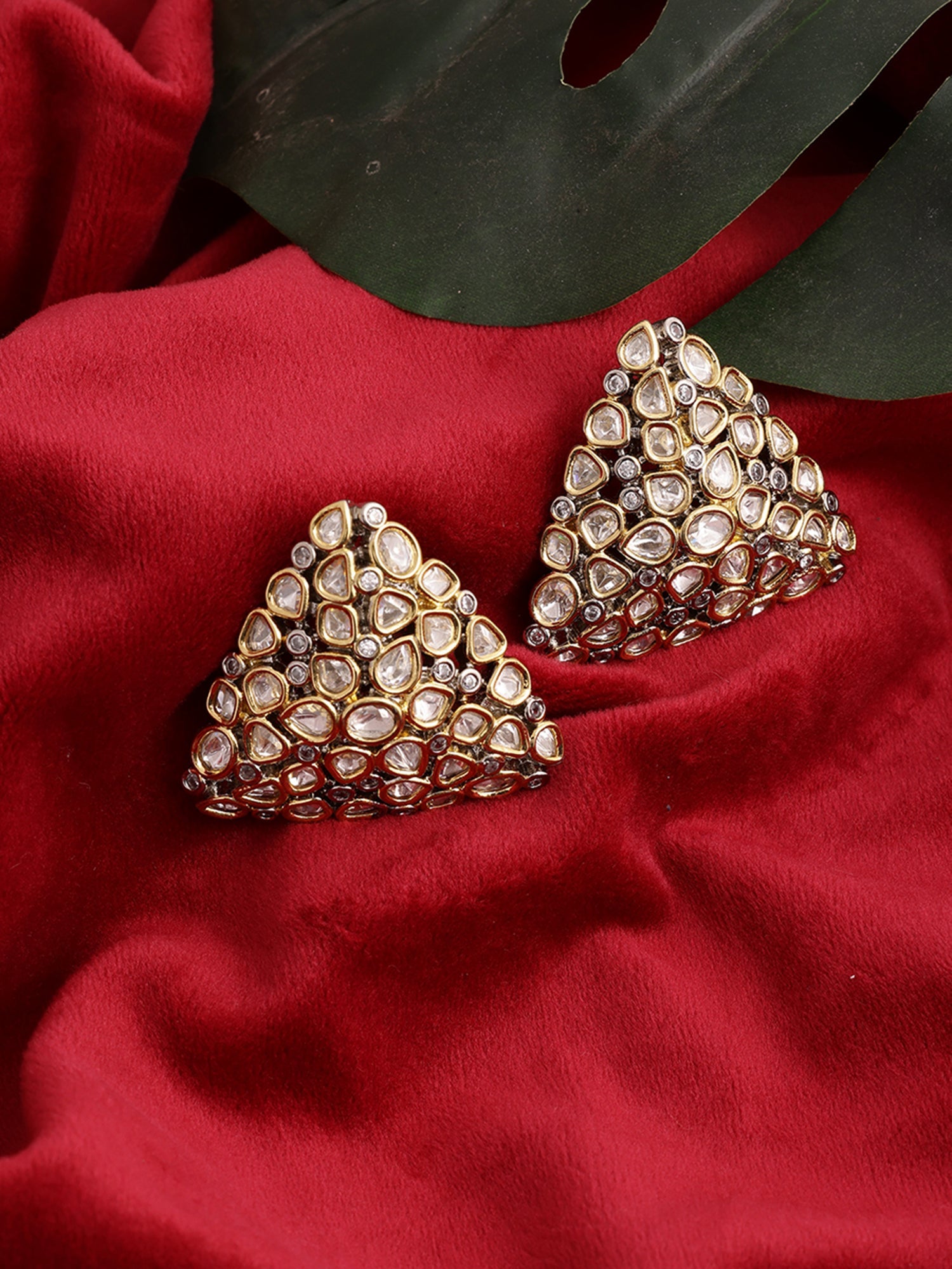 Triangle Dual Tone Kundan Earrings - Ruby Raang - Distacart