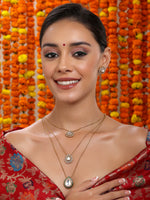 Thumbnail for Layered Kundan Neckpiece with Matching Studs - Ruby Raang