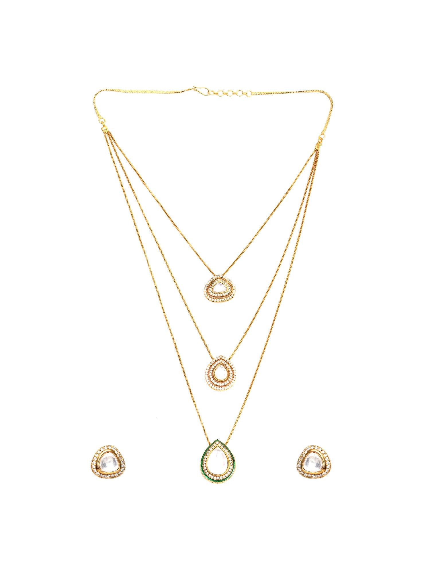 Layered Kundan Neckpiece with Matching Studs - Ruby Raang