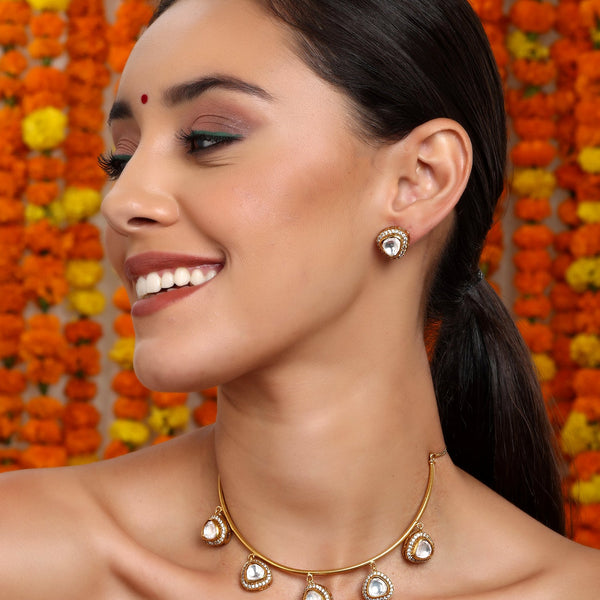Hasli with Kundan & Mossainite & Matching Studs - Ruby Raang - Distacart