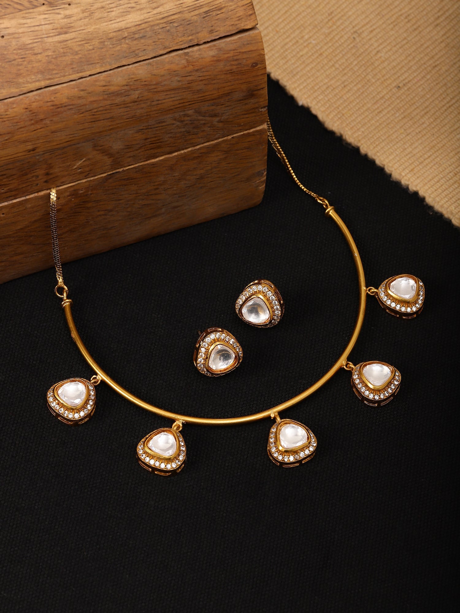 Hasli with Kundan & Mossainite & Matching Studs - Ruby Raang - Distacart