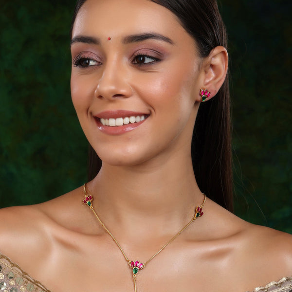 Handcrafted Patchi Kundan Necklace with Studs - Ruby Raang - Distacart