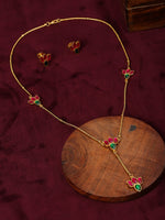 Thumbnail for Handcrafted Patchi Kundan Necklace with Studs - Ruby Raang