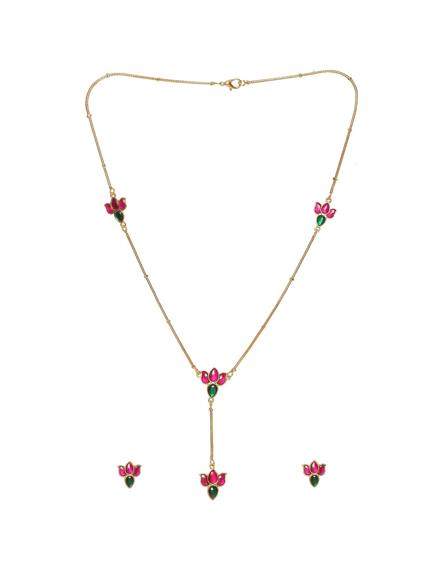 Handcrafted Patchi Kundan Necklace with Studs - Ruby Raang