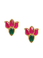 Thumbnail for Handcrafted Patchi Kundan Necklace with Studs - Ruby Raang