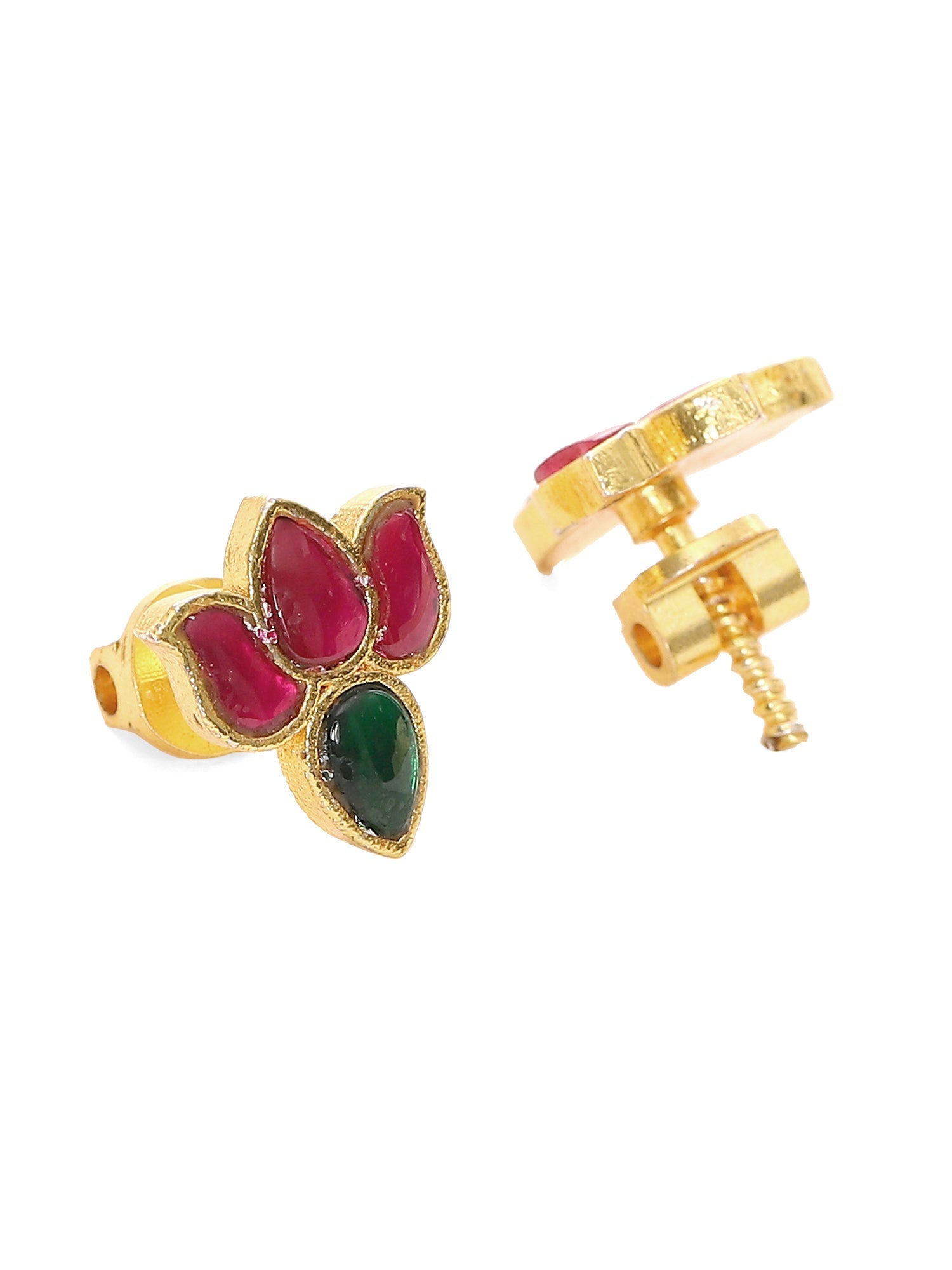 Handcrafted Patchi Kundan Necklace with Studs - Ruby Raang