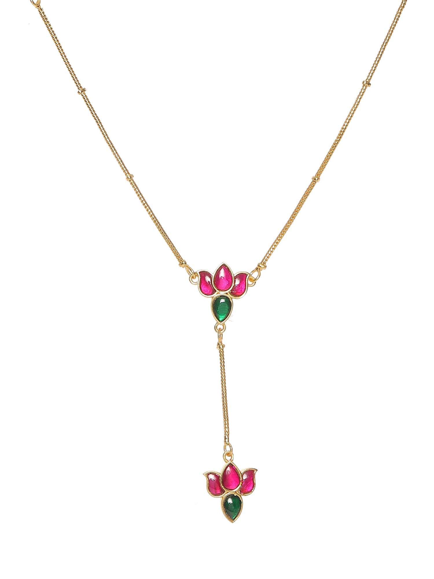 Handcrafted Patchi Kundan Necklace with Studs - Ruby Raang