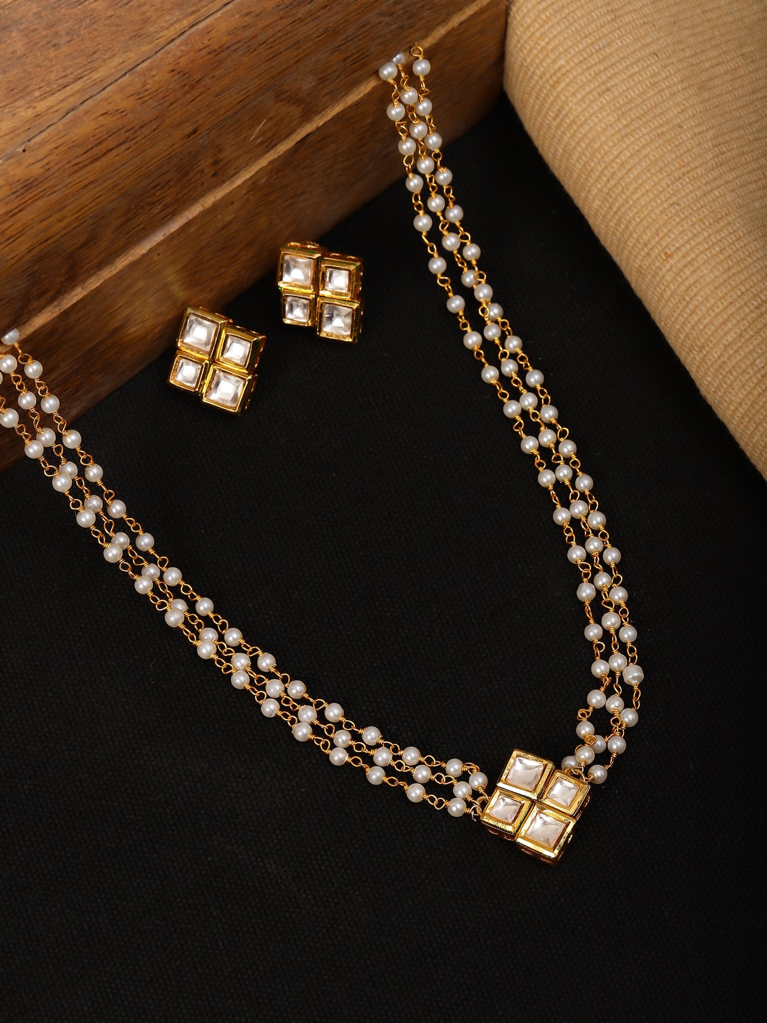Kundan in Pearl String with Matching Studs - Ruby Raang - Distacart