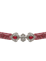 Thumbnail for Maroon Stone and Mossainite Kundan in Maroon Onyx with Matching Earrings and Maang Tikka - Ruby Raang