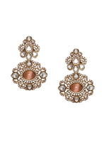 Thumbnail for Stone and Mossainite Kundan in Pearls with Matching Earrings and Maang Tikka - Ruby Raang