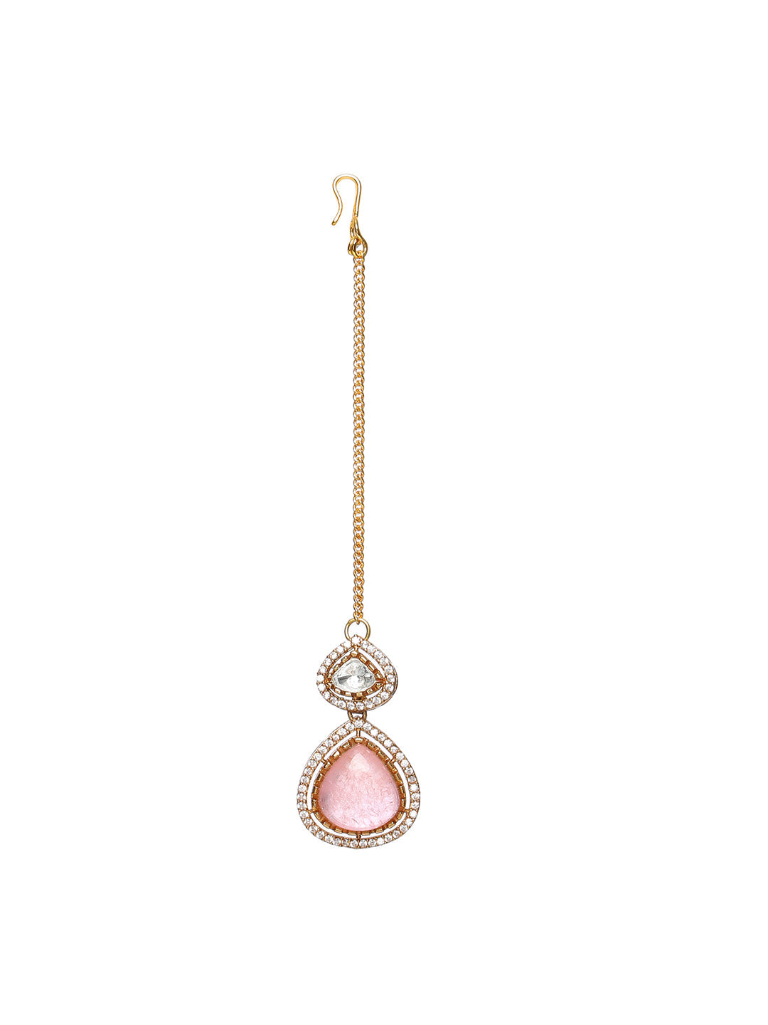 Multi Stone and Mossainite Kundan Choker with Matching Earrings and Maang Tikka - Ruby Raang