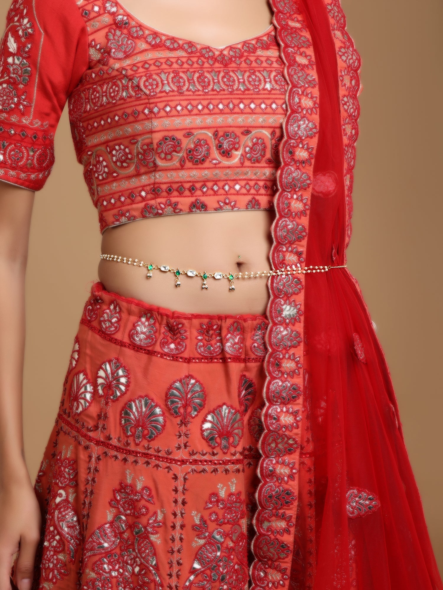 Green Stone & Clear Patchi Kundan in Pearl Kamar Band - Ruby Raang - Distacart