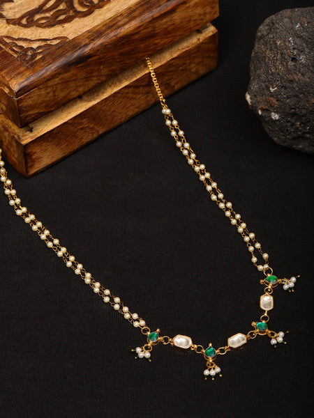 Green Stone & Clear Patchi Kundan in Pearl Kamar Band - Ruby Raang - Distacart