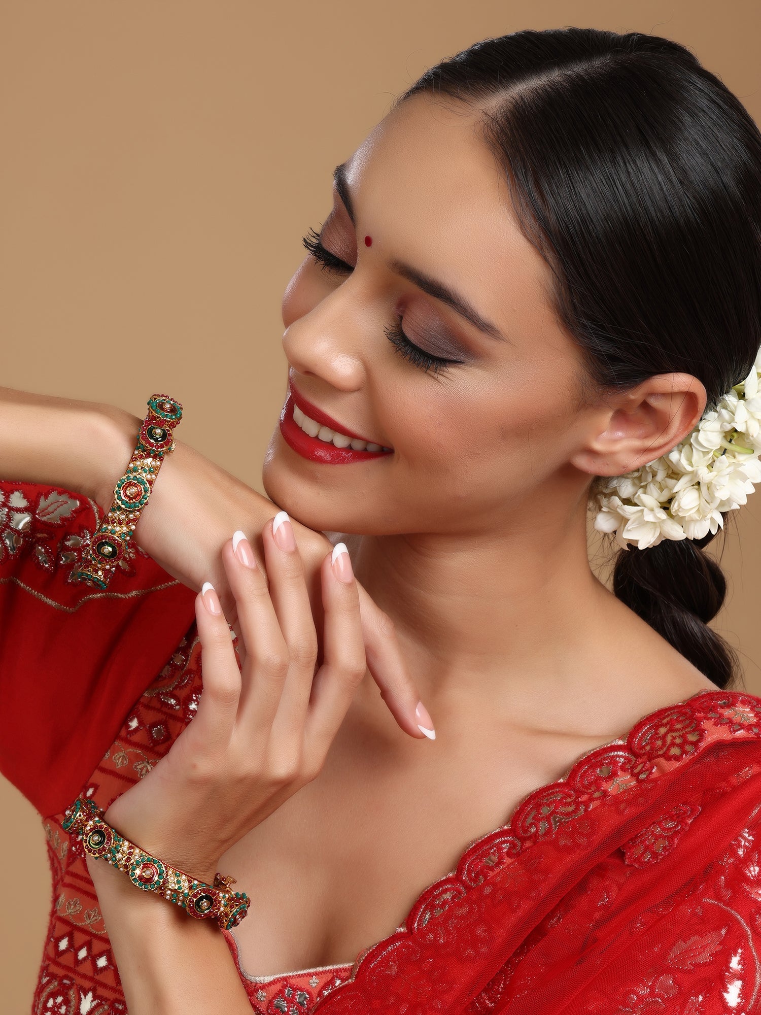 Rajwada Red - Green Hues Handcrafted Heavy Bangles (set of 2) - Ruby Raang - Distacart