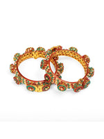 Thumbnail for Rajwada Red - Green Hues Handcrafted Heavy Bangles (set of 2) - Ruby Raang