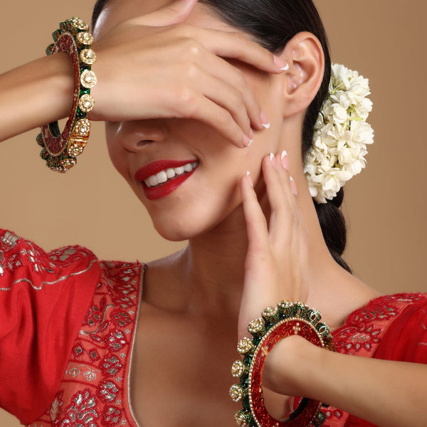 Meenakari Handcrafted Heavy Bangles (set of 2) - Ruby Raang - Distacart