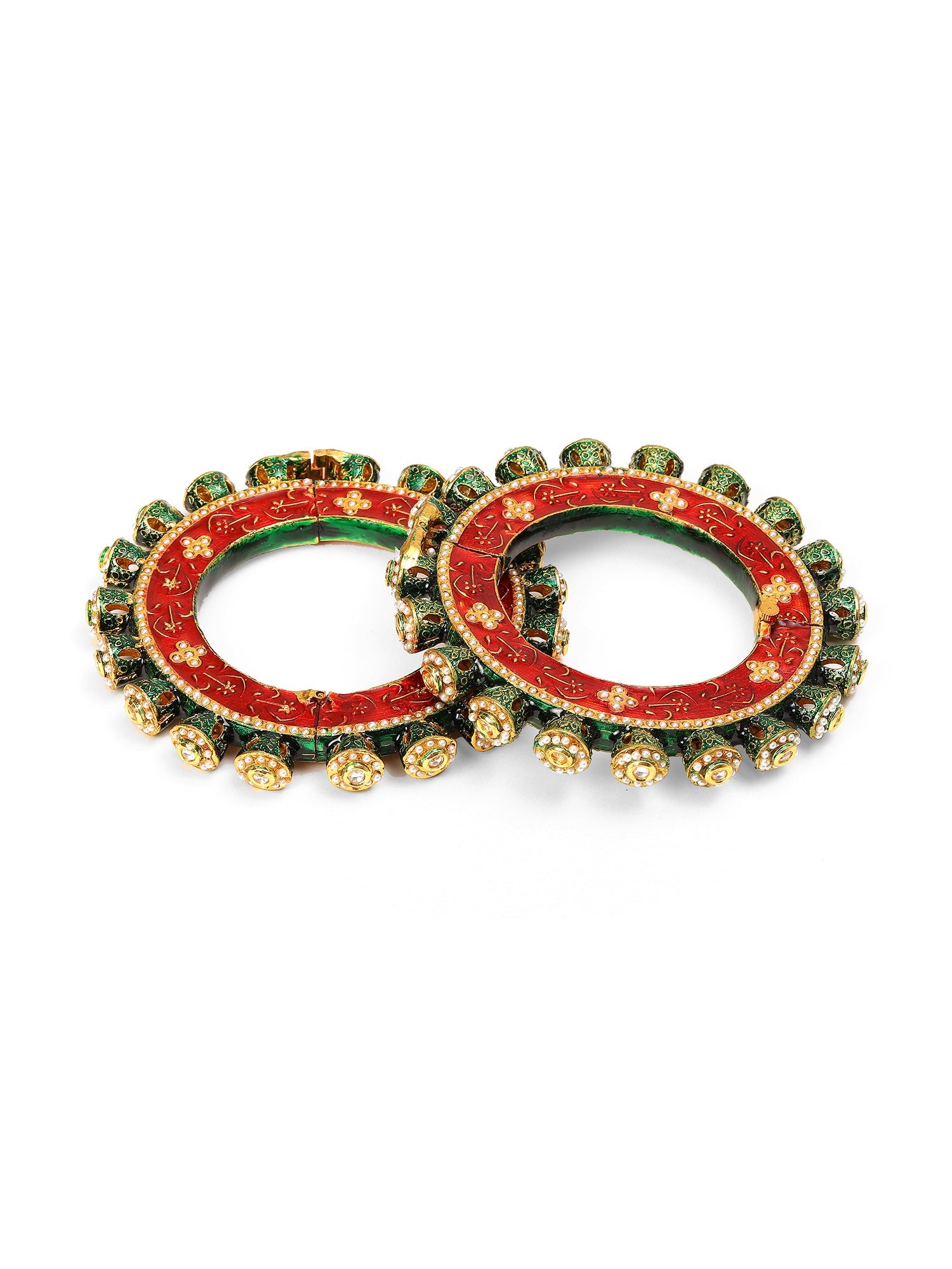 Meenakari Handcrafted Heavy Bangles (set of 2) - Ruby Raang